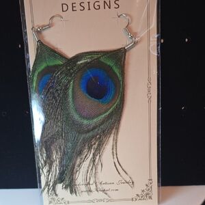 Kiss Blue and Green Peacock Feather Earrings
